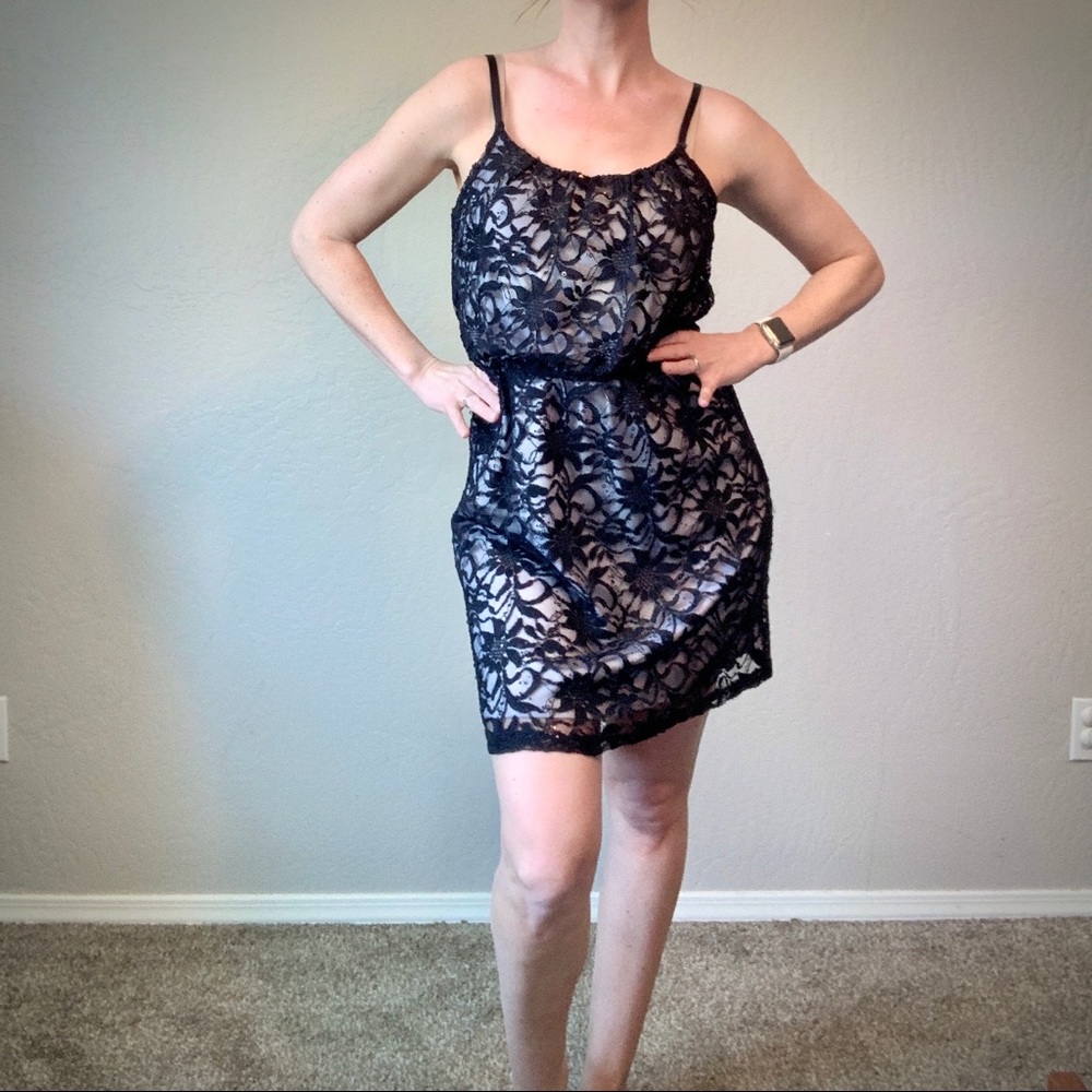 Two Tone Black Lace and Sequin cocktail dress